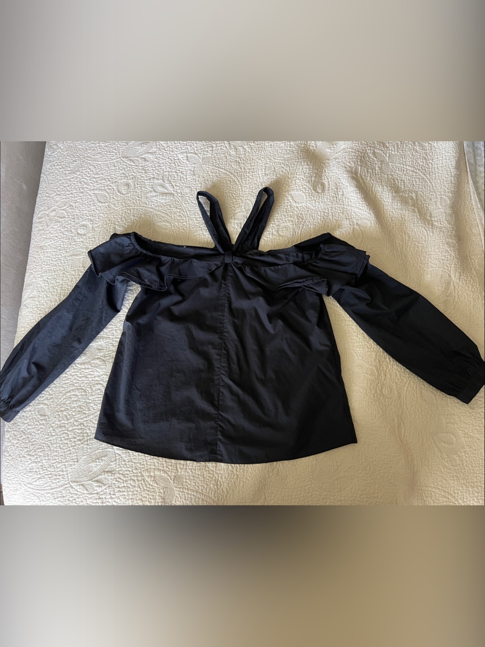 J. Crew Black Off-Shoulder Ruffle Long Sleeve Top